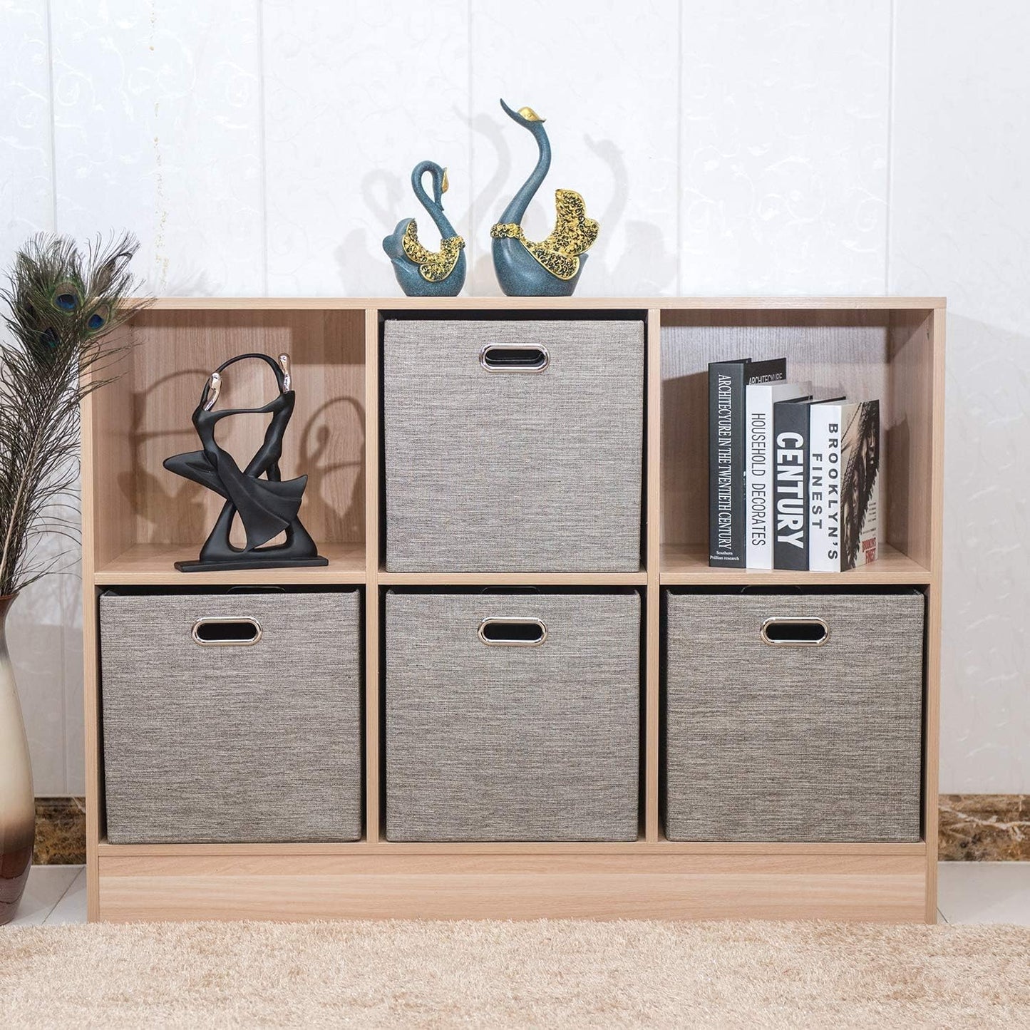 Foldable Storage Bins,13×13 Storage Cubes Basket Containers for Shelf Cabinet Bookcase Boxes,Thick Fabric Drawers - Set of 2, Coffee