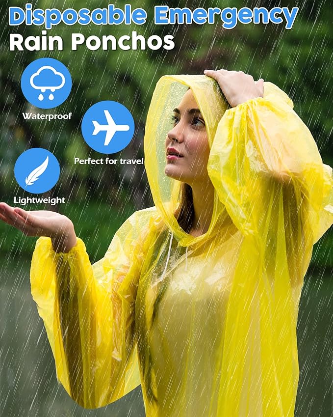 JaGely 80 Pack Disposable Adult Rain Ponchos Bulk Wedding Family Travel Theme Parks Homeless Hooded Elastic Outdoor Raincoat(Multicolor)