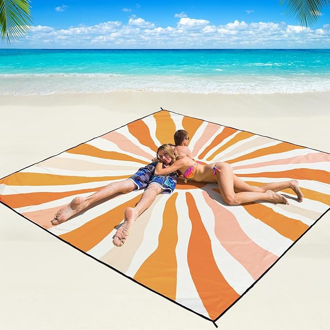 Beach Blanket Waterproof Sandproof Beach Mat 79" X 83"/10'x9'for 2-8 Adults Quick Drying Outdoor Picnic Mat Beach Accessories for Travel, Camping, Hiking