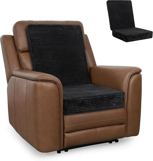 HIGOGOGO Corduroy Recliner Chair Cushion with Lumbar Support Pillow Soft Non-Slip 4" Thick Seat Pad Prevent Buttocks & Back Pain in Seniors (Black, 21" Backrest)