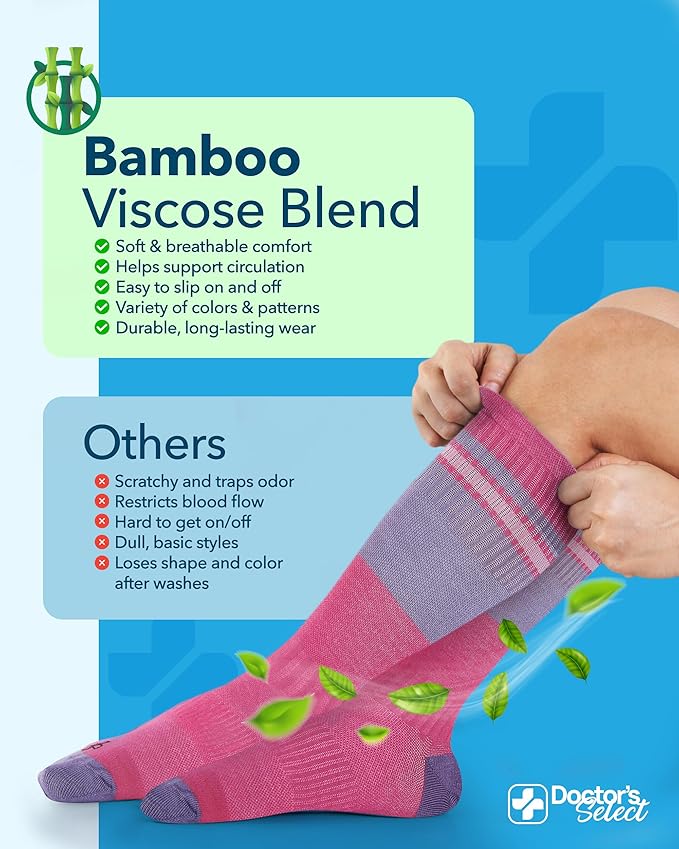 Doctor's Select Bamboo Viscose Light Compression Socks for Women & Men - 3 Pairs, 8-15 mmHg Compression Socks, Knee High