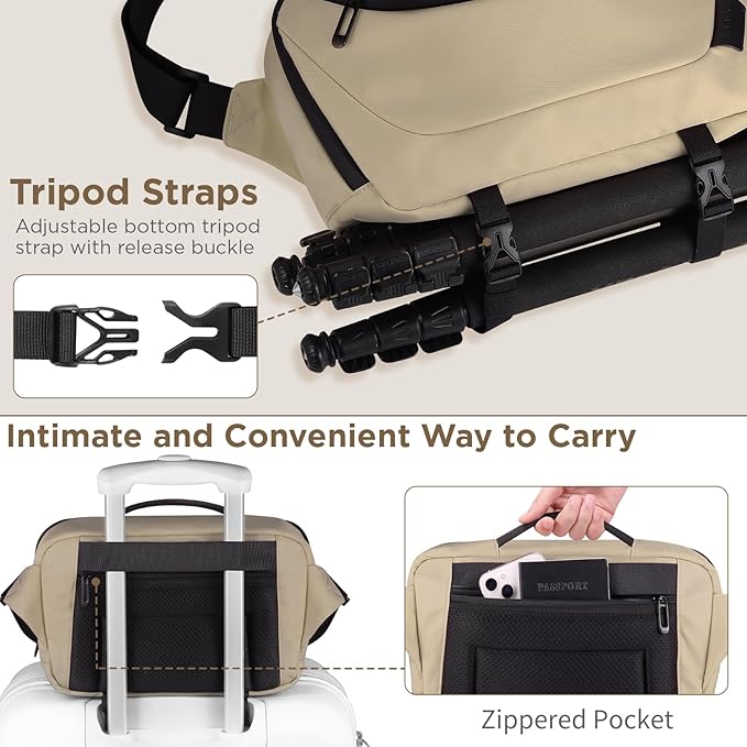 Camera Sling Bag,Waterproof Camera Case with Tripod Holder,Lightweight DSLR/SLR/Mirrorless Camera Bags Crossbody for photographers-Coffee