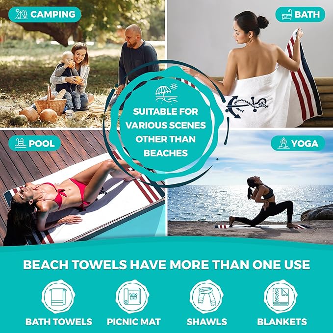 Nautical Anchor Beach Towel, Coastal Beach Nautical Oversized Bath Swim Pool Towels for Bathroom Swimming Pool Travel Camping Picnic, Boat Gifts for Boat Owners Sailors, 30x60 Inches