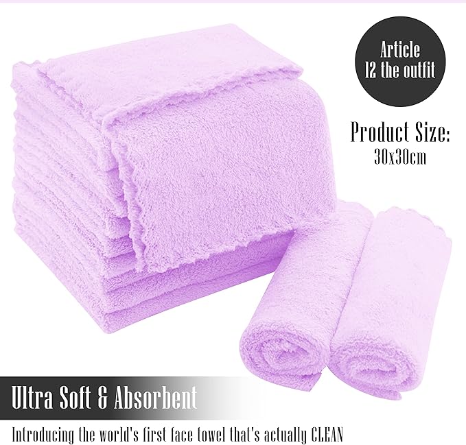 TENSTARS 12 Pack Premium Washcloths Set - Quick Drying- Soft Microfiber Coral Velvet Highly Absorbent Wash Clothes - Multipurpose Use as Bath, Spa, Facial, Fingertip Towel (Purple)