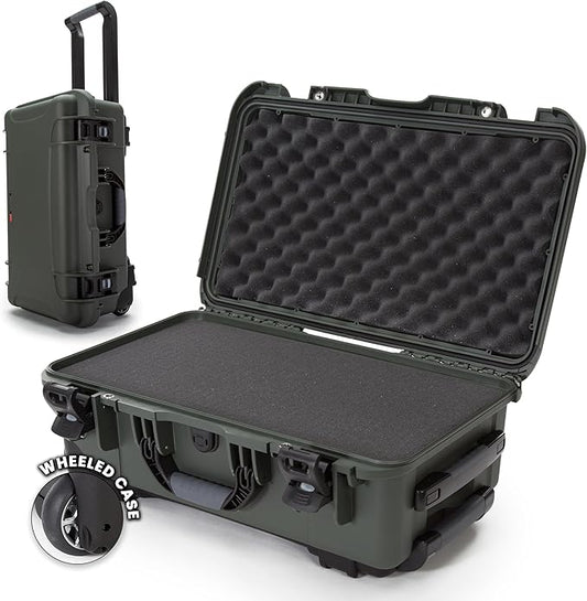 NANUK 935 Hard Case with Cubed Foam and Lid Organizer – Waterproof Protective Equipment Case with Wheels, 22” x 14” x 9” – Dustproof, Airline Carry-On Approved – Olive