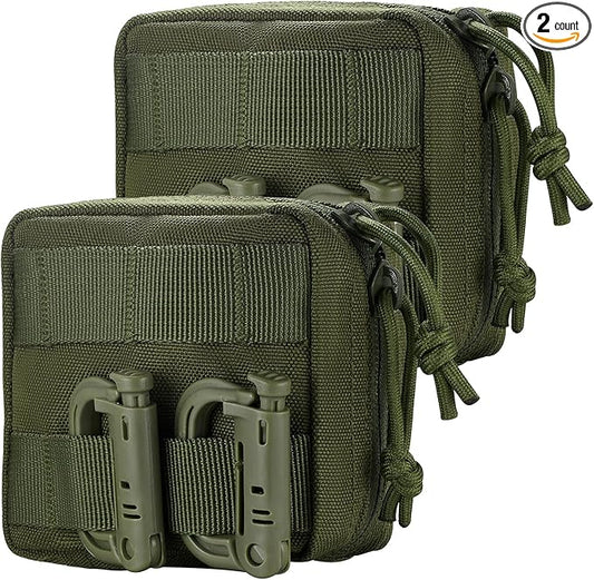 2 Pack Mini Tactical EDC Molle Pouch with 4 D-Rings, Compact Utility Belt Pouches Organizer with Removable Clear ID Pocket for Enhanced Gear Attachment (4x4 GP Pouch)