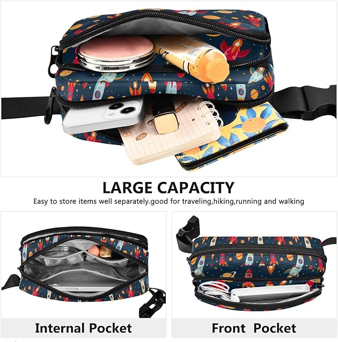 Space Rockets Fanny Pack for Women Men Water Resistant Fashion Waist Packs with Adjustable Strap Belt Bag for Travel Workout Jogging Hiking 21219346
