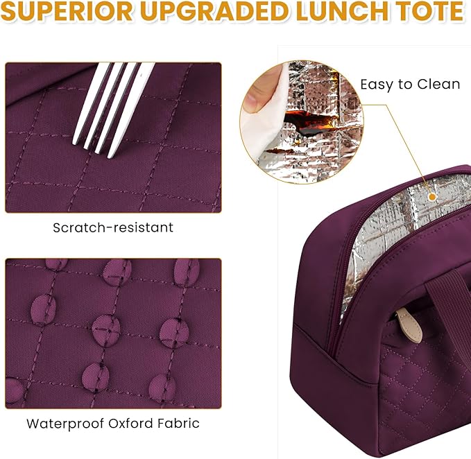 Insulated Lunch Bag for Women, Portable Lightweight Lunch Box for Adults, Reusable Small Lunch Tote Cooler Bags with Front Zipper Pocket for Work School Picnic(Wine Red)