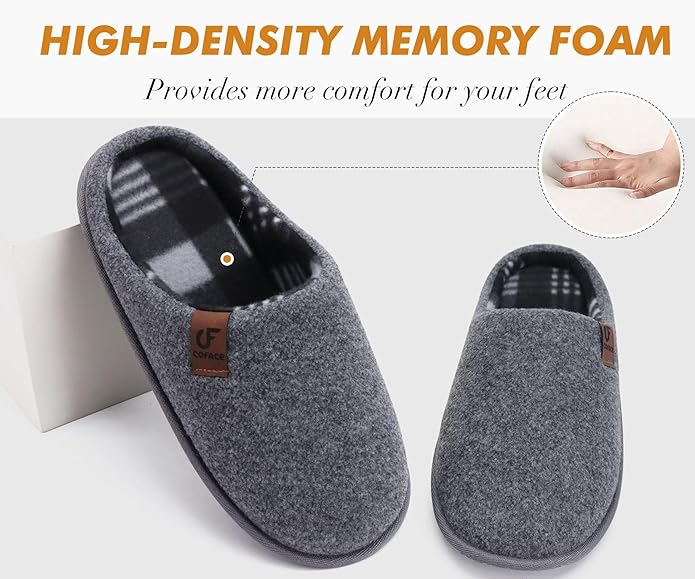 COFACE Unisex Mens Womens Cozy Memory Foam Scuff Slippers Casual Slip On Warm House Shoes Indoor/Outdoor Felt Sandal Slippers Size 4-15