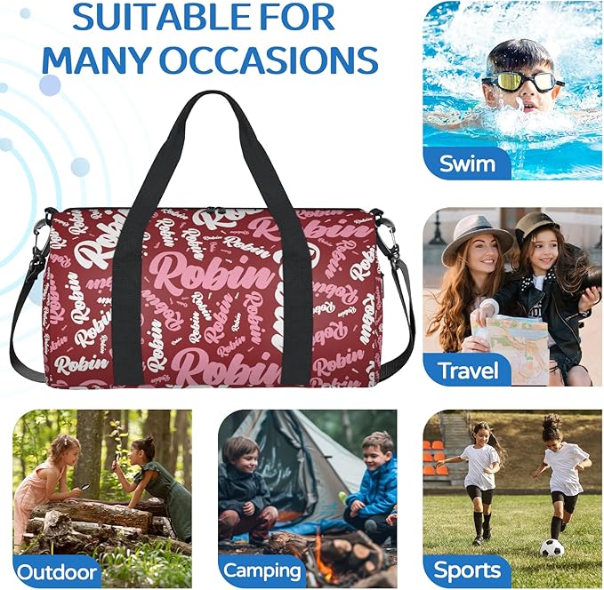 Custom-Dance-Gymnastics-Bag for Girls Personalized Kids Duffle Bag Cheerleader Team Bag for Travel Gym Sport Red Text