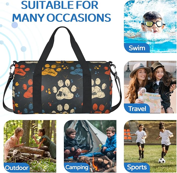 Dog Paw Prints Overnight Travel Bag Unisex Carry-On Size Tote Bag Suitable for Travel Duffle Gym Sports