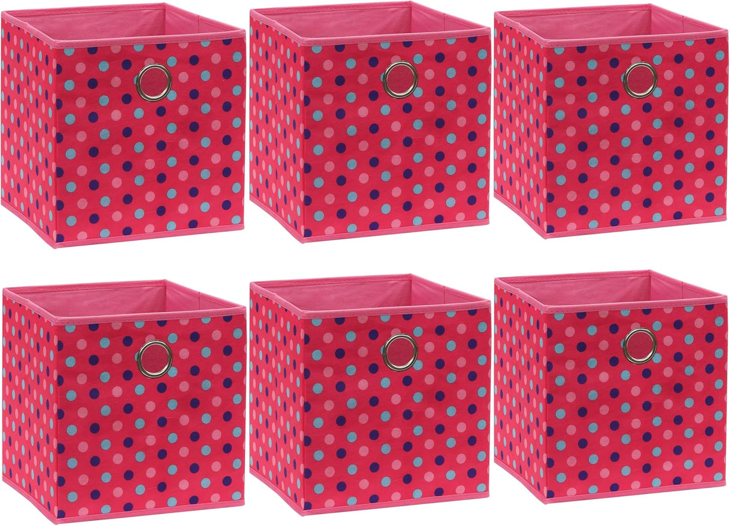 SIMPLE HOUSEWARE 10-Inch Collapsible Fabric Cube Storage Bin with Handles, Printed Design, 6 Pack, Pink