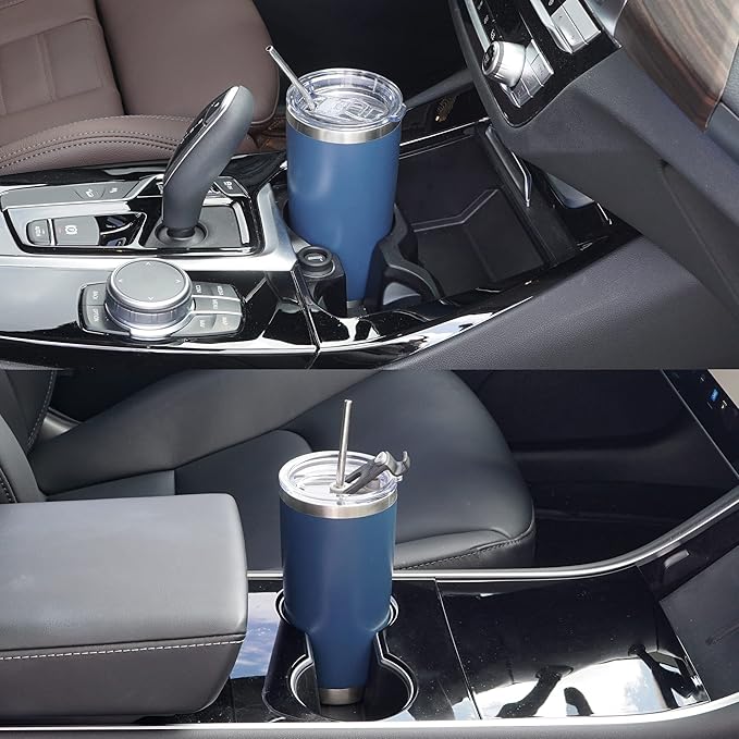 WETOWETO 20oz Tumbler with 2 lids and 2 straws, Stainless Steel Vacuum Insulated Water Coffee Tumbler Cup, Double Wall Powder Coated Spill-Proof Travel Mug Thermal Cup (Navy Blue, 1 Pack)