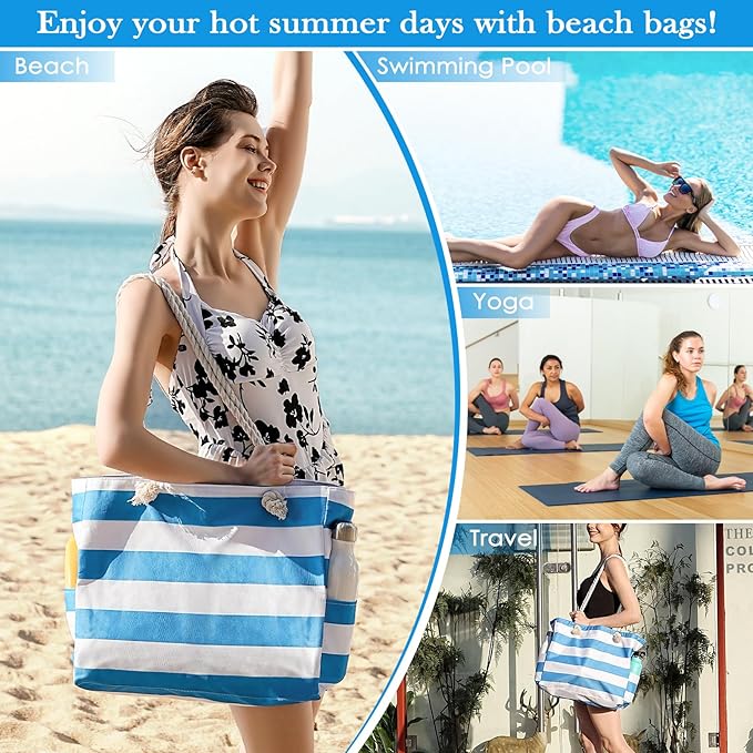 Pleneal Beach Bags For Women - Large Beach Bags with Zipper Waterproof Sandproof Swim Pool Beach Bag