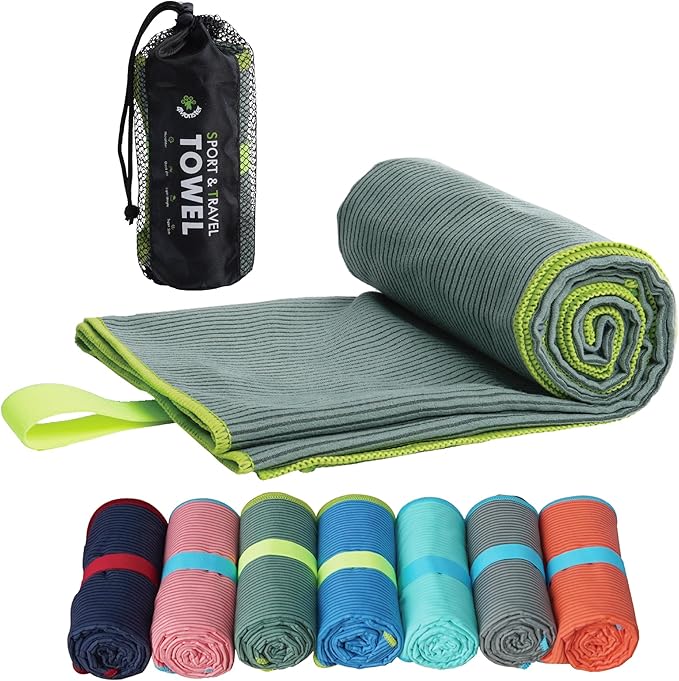 4Monster Microfiber Camping Towel - Quick Dry, Super Absorbent, Lightweight Travel Towel for Hiking, Beach, Gym, Backpacking, Yoga - Compact with Carry Bag (Olive Green, Medium(40.00" x 20.00"))