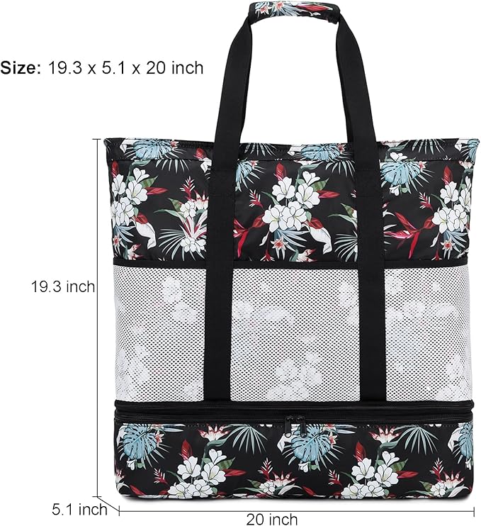 JIANYA Beach Bag Women Waterproof Sandproof Beach Tote Bags with Cooler Top Zipper Large Totes for Pool Travel Daily