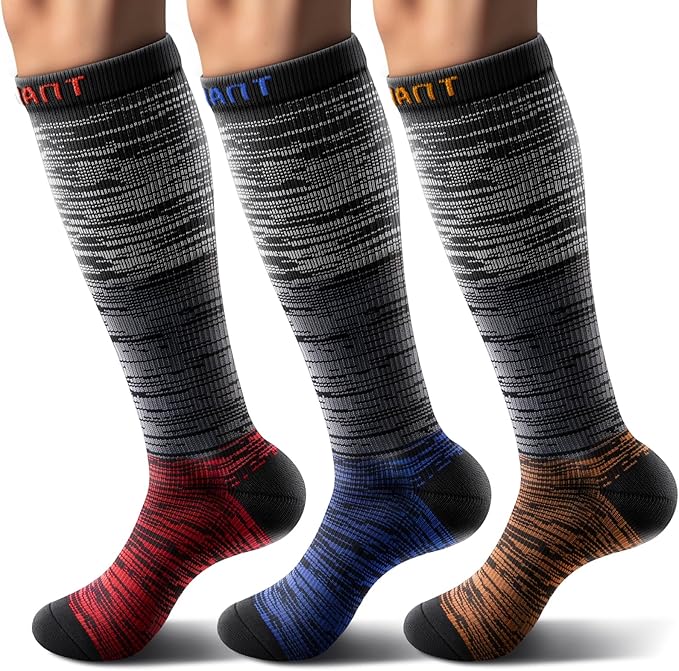 BULLIANT Men Compression Socks 3Pairs-Knee High Socks 15-20 Pressure Unise- Cushioned Sole Extra Wicking