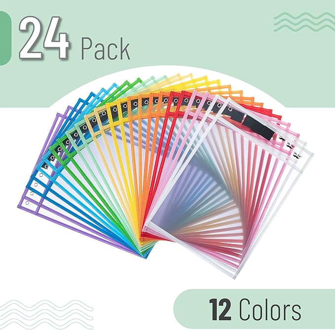 Mr. Pen- Dry Erase Pocket Sleeves, 10 x 14 Inch, 24 Pack, Colorful Dry Erase Sleeves Bulk