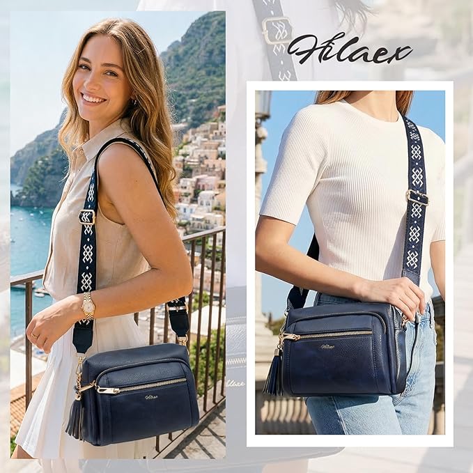 Small Leather Crossbody Bags for Women Anti theft Purses and Handbag Shoulder Hangbag with Wide Strap Tassel