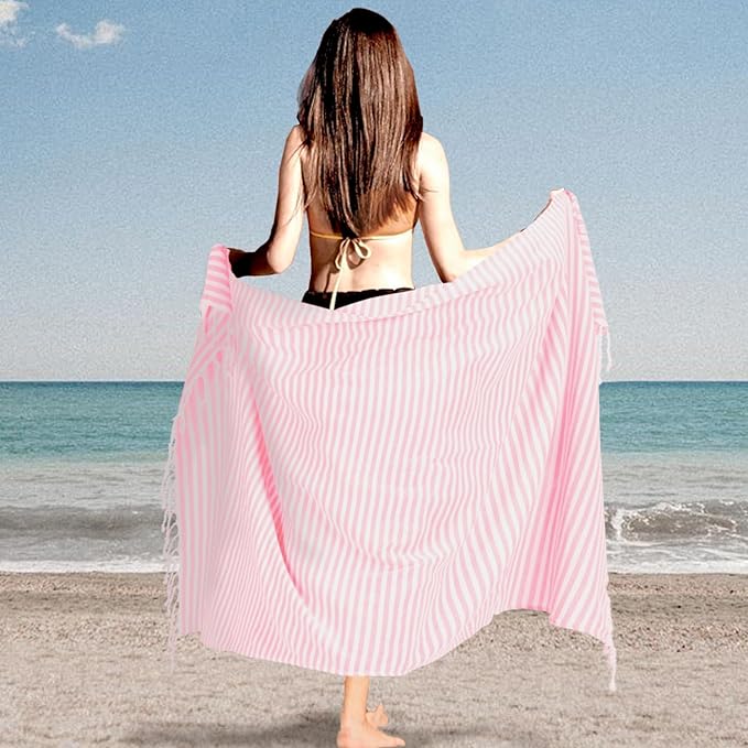 2 Pack Turkish Striped Beach Towels Bulk Oversized 39"x71" Large Bath and Pool Set Quick Dry Lightweight Travel Towel for Adult,100% Cotton TEBT-18-2pkskybe
