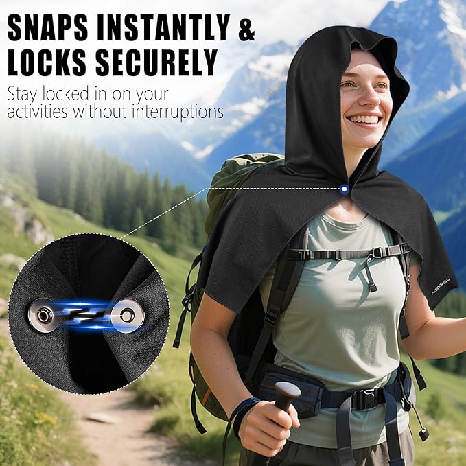 Cooling Hoodie Towel Magnetic Lock Towels for Neck and Face UV Protection, Moisture-Wicking for Camping Gym and Yoga
