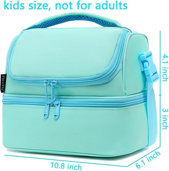 FlowFly Double Decker Cooler Insulated Lunch Bag Large Tote for Boys, Girls, Men, Women, With Adjustable Strap,Light Blue