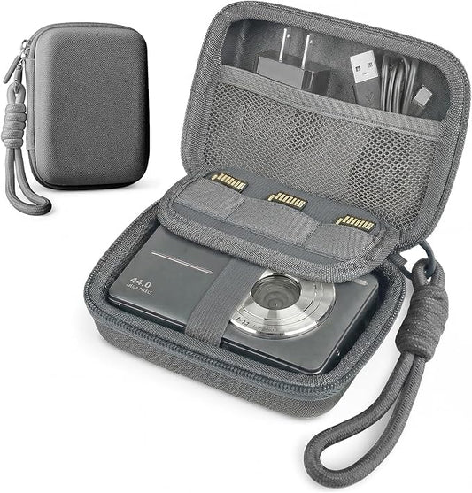 Digital Camera Case for CAMKORY/KODAK PIXPRO FZ45/FZ55/Canon IXUS 285 HS/AbergBest/Sony DSCW800/DSCW830 - Small Travel Compact Camera Holder with Mesh Pocket for SD Card & Accessories (Dark Gray)