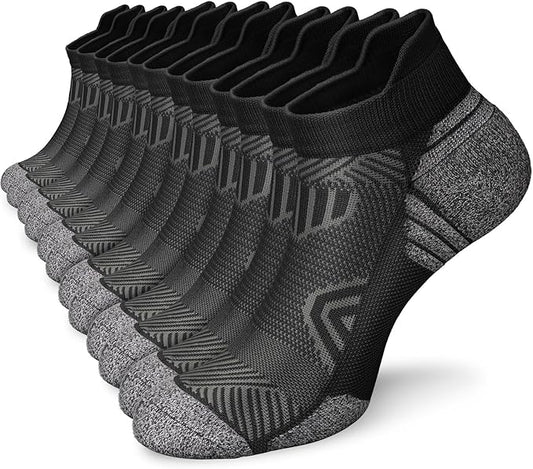 Cushioned Cotton Ankle Compression Socks for Men Women 6 Pairs Wicking Low Cut Arch Support Plantar Fasciitis Socks