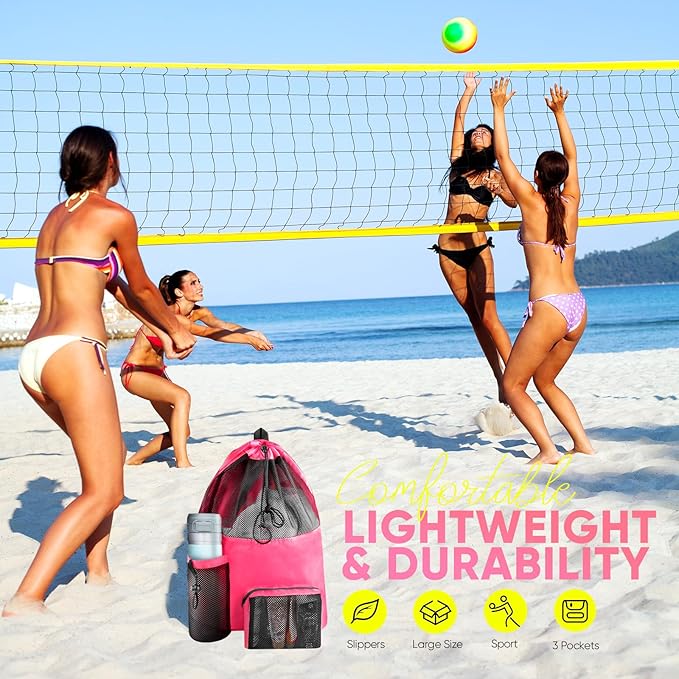 Swim Mesh Beach Bag, Waterproof Gym Bags for Women and Men, Large Pool Bag Swimming Gear Drawstring Backpack