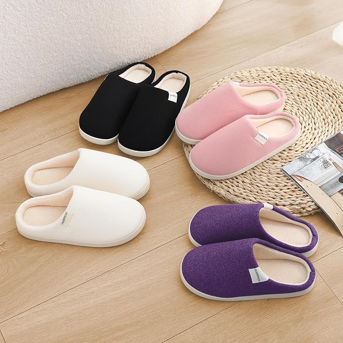 HUXMEYSON Slippers for Women, Womens Slippers Indoor Outdoor with Memory Foam, Cozy & Warm House Slippers for Woman with Anti-Slip Rubber Sole