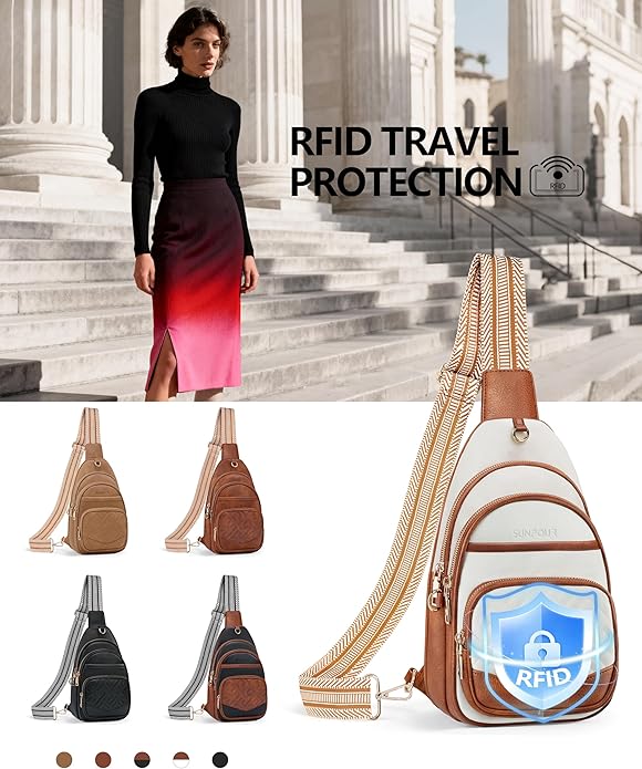Anti Theft Crossbody Bags for Women, RFID Vegan Leather Sling Purse, Travel Chest Bag & Fanny Pack