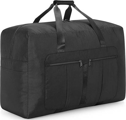 Large Duffel Bag for Travel, Foldable Storage Bag for Traveling, Collapsible Duffle Bag (Black, 70L)