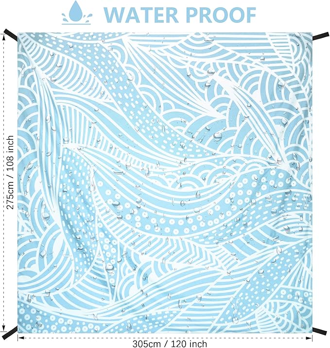 Beach Blanket Waterproof Sandproof Beach Mat for 1-8 Adults Quick Drying Durable Outdoor Picnic Mat for Beach Festival Travel Camping Hiking (BL-Ripple, 79"×108"(6 Person))