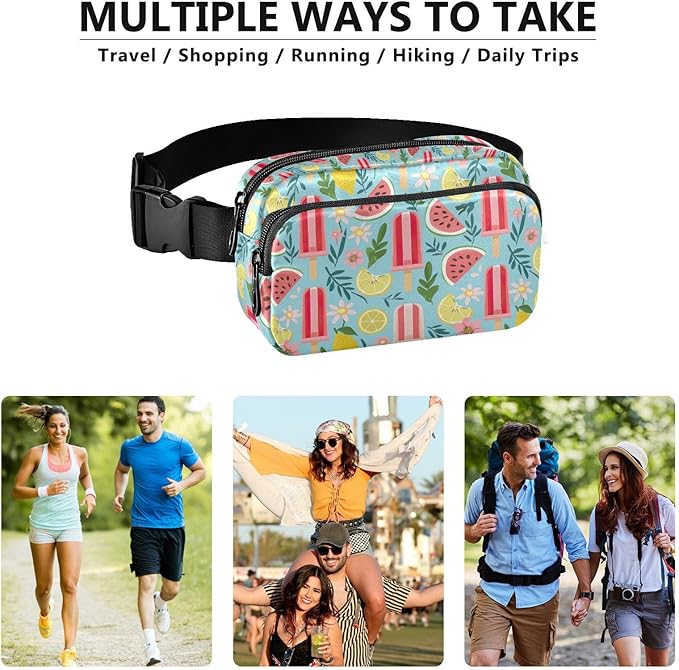 Watermelon Lemon Ice Cream Fanny Pack for Women Men Water Resistant Fashion Waist Packs with Adjustable Strap Belt Bag for Travel Workout Jogging Hiking 21220408
