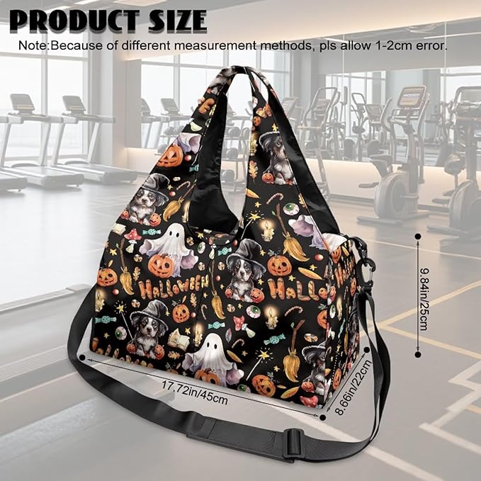 Halloween Ghost Pumkin Gym Bag for Women with Shoe Compartment and Yoga Mat Holder Lightweight Duffel Bag for Sports Overnight Weekender Travel Carry On Bags Spooky Halloween Decor