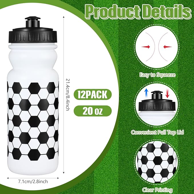 24 Pcs Sport Party Favors Include 12 Pcs 20 oz Plastic Soccer Football Basketball Water Bottles Bulk 12 Pcs 40"x12" Softball Baseball Cooling Towels for Soccer Sport Team Gift