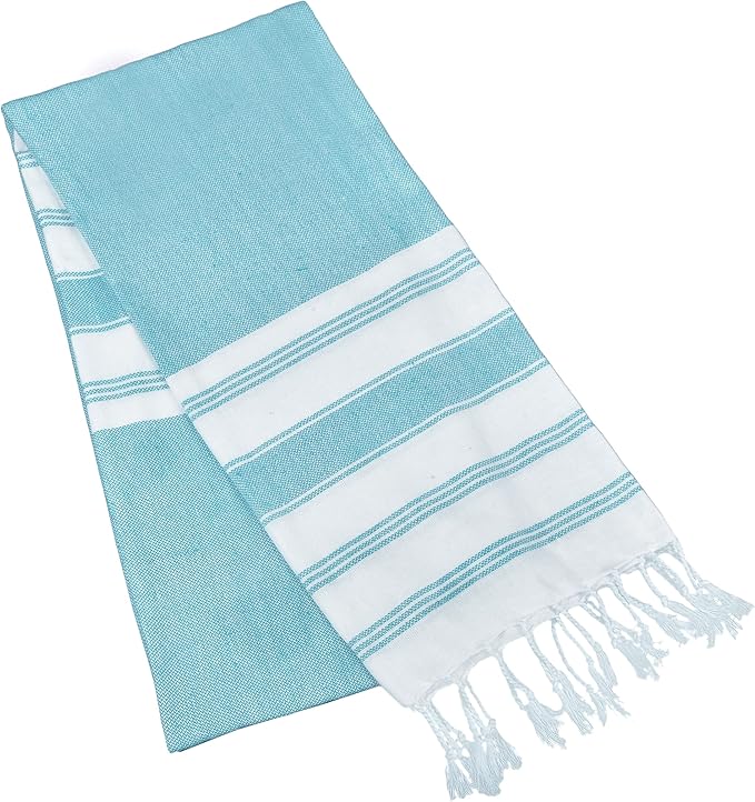 GLAMBURG Peshtemal Turkish Towel Cotton Oversized Beach Towels 36x71 Set of 6 for Adults, Soft Durable Absorbent Extra Large Bath Sheet Hammam - Aqua Blue
