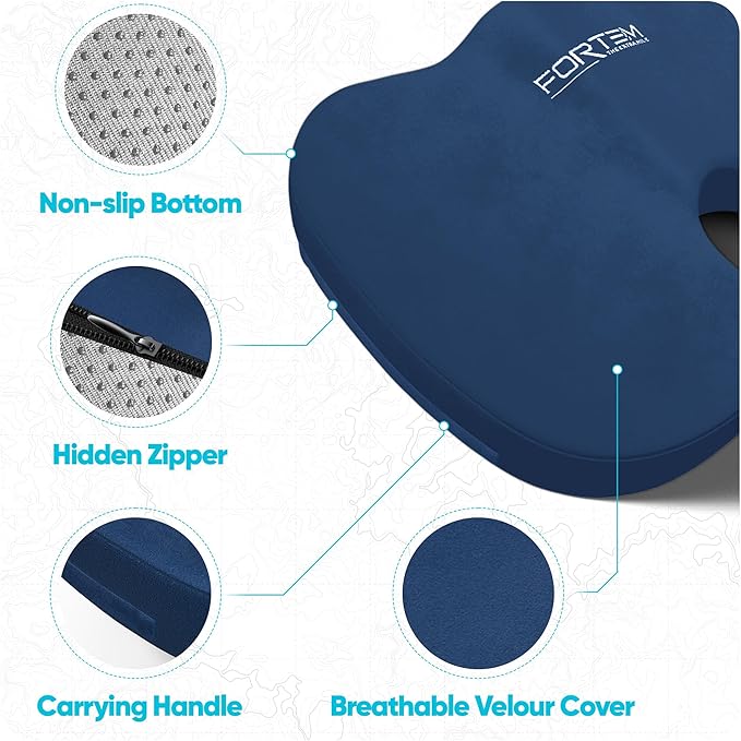 FORTEM Seat Cushion, Office Chair Cushion, Lumbar Support Pillow for Office Chair, Memory Foam Sciatica Coccyx Tailbone Pressure Pain Relief, Car Sitting Pad, Washable Non Slip, XL