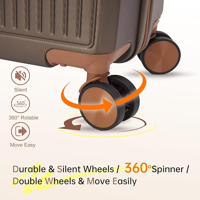 Carry on Luggage with Spinner Wheels, 22x14x9 Airline Approved Carry-on Suitcase, Small Hardside Luggage with TSA Lock,Hard Shell Suitcase,Hard Case for Travel (Coffee, 20-Inch)