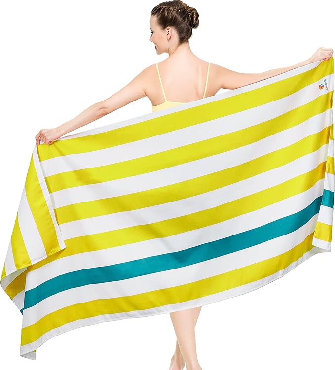 SUN CUBE Microfiber Beach Towel, Quick Dry Sand Free Beach Towel, Lightweight Compact Travel Swim Towel for Pool, Camping, Sand Resistant Packable Adult Towel - Yellow 60x30 Inches