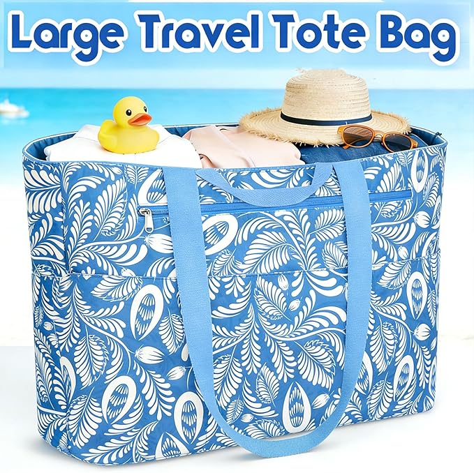 BKNOOU Extra Large Beach Bags Waterproof Sandproof XL Beach Tote Bag for Women Zipper Foldable Swim Pool Bag with Wet Pocket