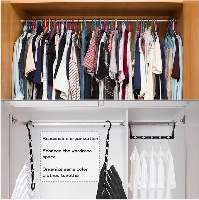 4 Pack Closet Organizers and Storage, College Dorm Room Essentials for Girls Guys, Stronger Space Saving Hangers Clothes Hanger with 5 Holes Closet Storage for Heavy Clothes, Magic Home Organization