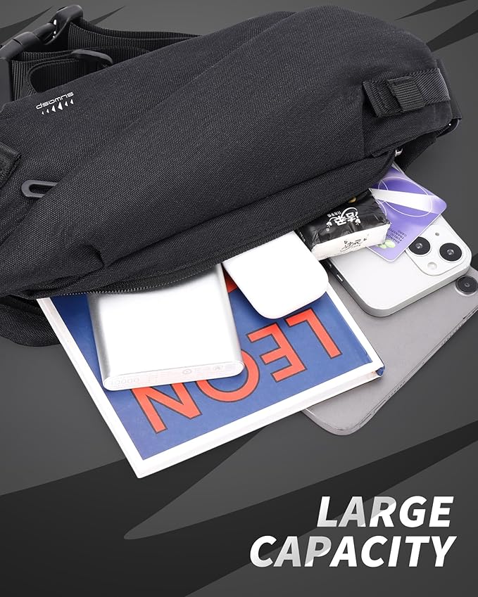Fanny Pack for Mens Crossbody Bag, Sling Bag for Women Anti Theft Waist Packs with Adjustable Strap Casual Daypack for Running Sports Hiking Cycling Travel Walking - Black