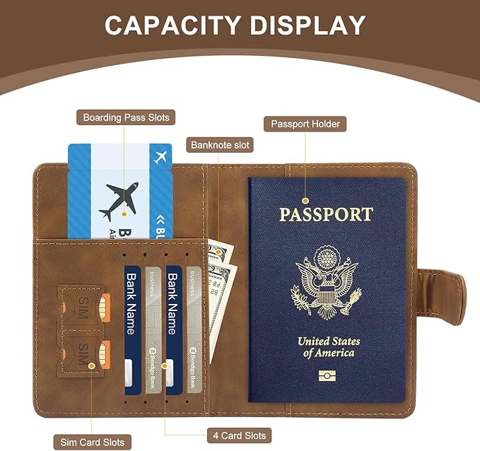 Personalized Passport Holder – Initial Letter Passport Cover with RFID Blocking, Holds 2 Passports, Slim PU Leather Unisex Travel Wallet, Brown P