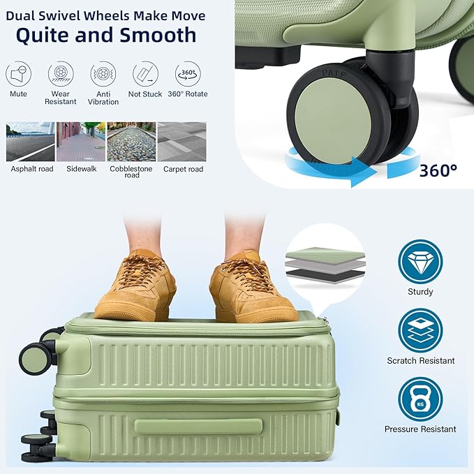 Hard Shell Suitcases 24 Inch Check in Luggage with Spinner Wheels Cup Holder, Lightweight Top Opening Expandable Luggage Hard Case Rolling Medium Checked Suitcase with Lock, Bamboo Green