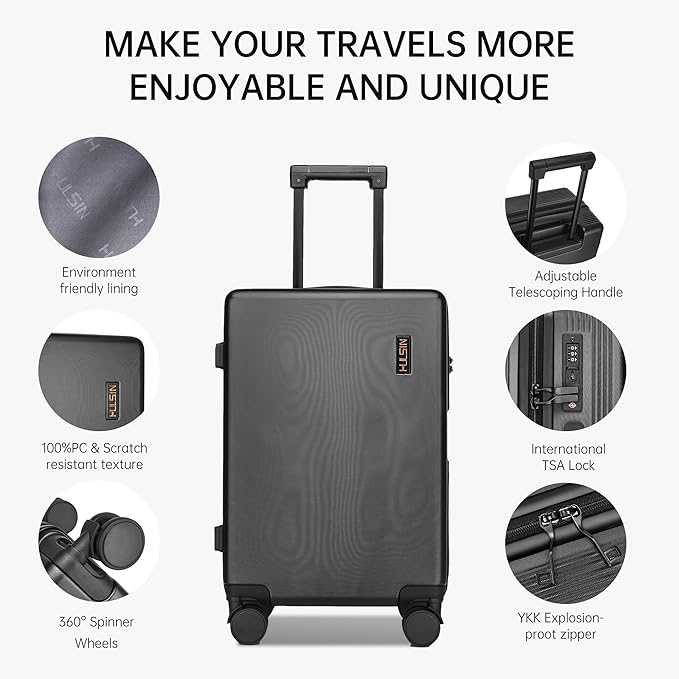 Carry on Luggage 22x14x9 Airline Approved, 20 Inch Carry-on Suitcase, Hard Shell Luggage with Spinner Wheels, Hardside Small Rolling Suitcase with TSA Lock for Travel (Black, 20 Inch)