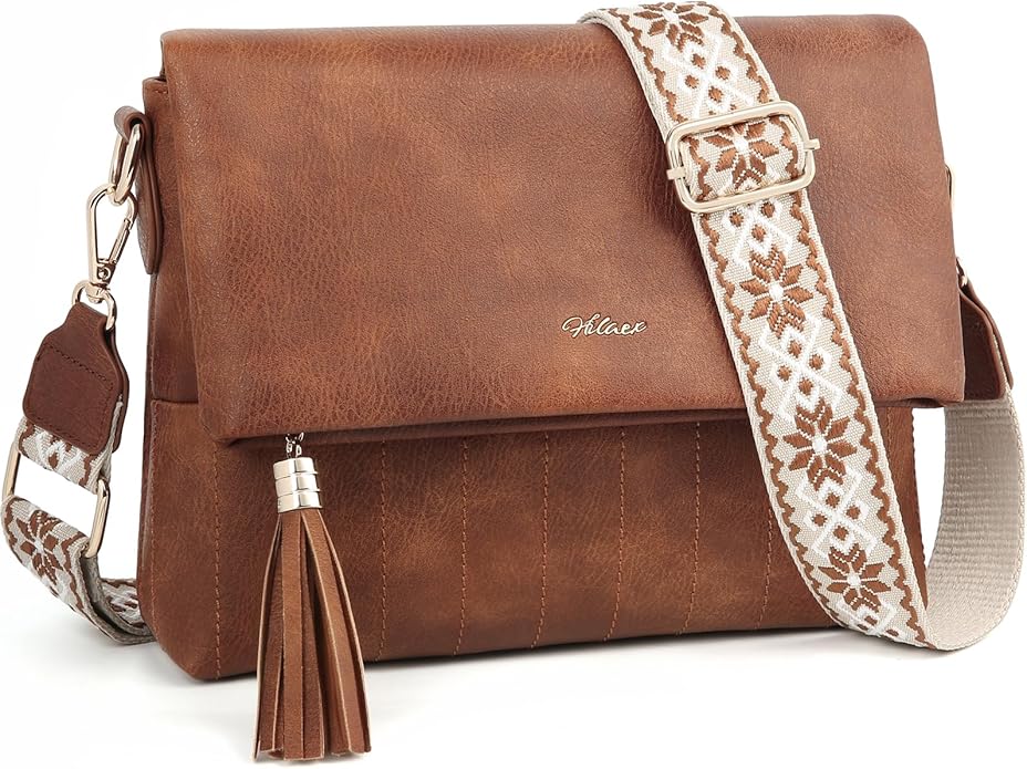 Women's Leather Crossbody Bags Anti Theft Purses RFID Blocking Handbags Trendy Travel Adjustable Strap Tassel