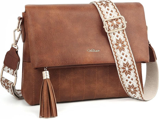 Women's Leather Crossbody Bags Anti Theft Purses RFID Blocking Handbags Trendy Travel Adjustable Strap Tassel