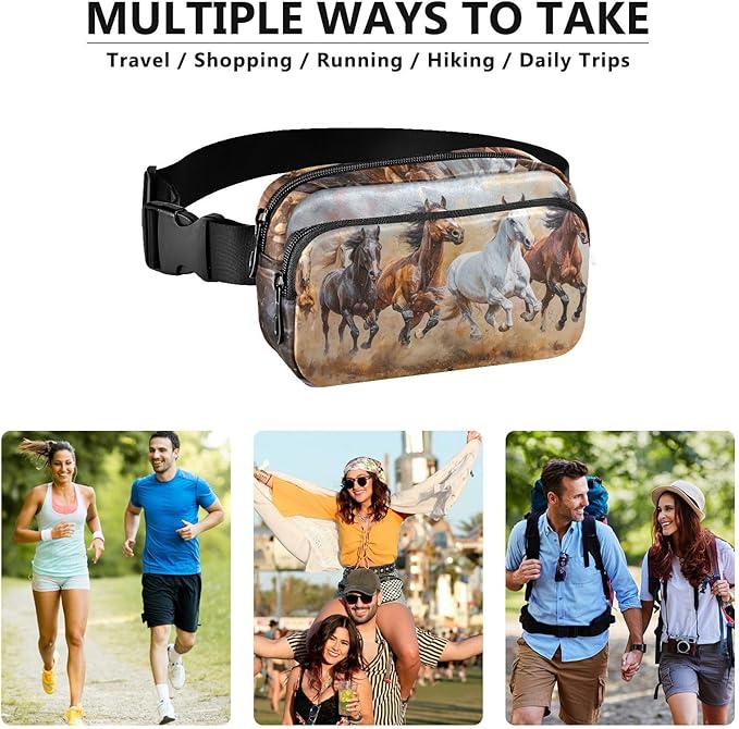 Horses Running in The Desert Fanny Pack for Women Men Water Resistant Fashion Waist Packs with Adjustable Strap Belt Bag for Travel Workout Jogging Hiking 21220110