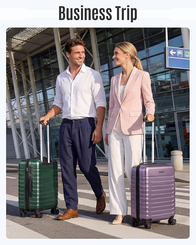 LIGHT FLIGHT Expandable Carry On Luggage 22x14x9 Airline Approved with Double Spinner Wheels, 20 Inch Lightweight Hard Shell Rolling Suitcases with TSA Lock, Purple